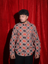 Geometric Ethnic Print Mandarin Collar Shirt for Men | Indo-Western Full Sleeve Casual Shirt | Vintage Pattern Fashion Shirt