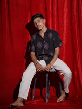 Royal Medallion Print Casual Shirt for Men | Black Ethnic Half Sleeve Shirt | Vintage Indo-Western Fashion Shirt