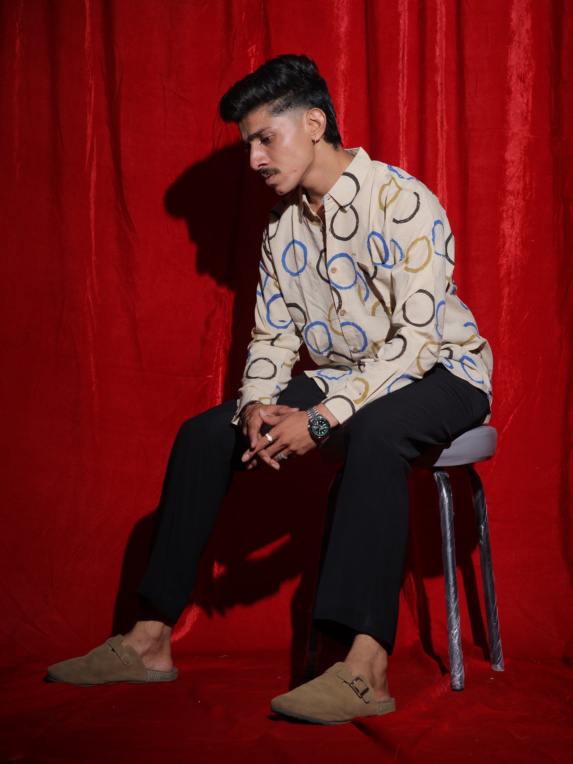 Abstract Circle Print Casual Shirt for Men | Minimal Geometric Full Sleeve Shirt | Artistic Streetwear Fashion Shirt