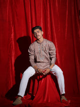 Men’s Dusty Rose Floral Embroidered Kurta Set | Premium Festive Ethnic Wear with White Pajama
