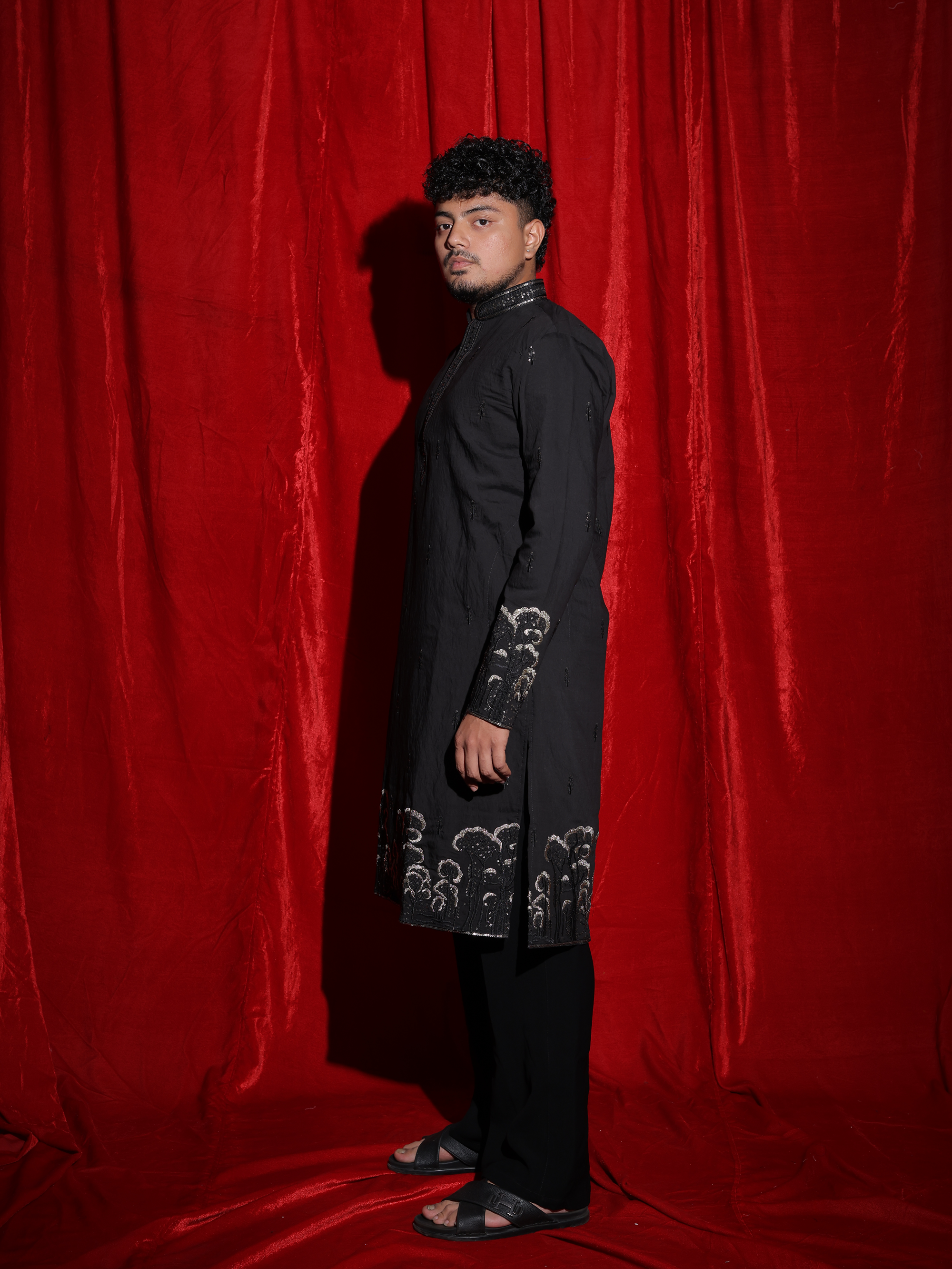 Midnight Black Embroidered Men’s Kurta Set | Luxury Festive Ethnic Wear