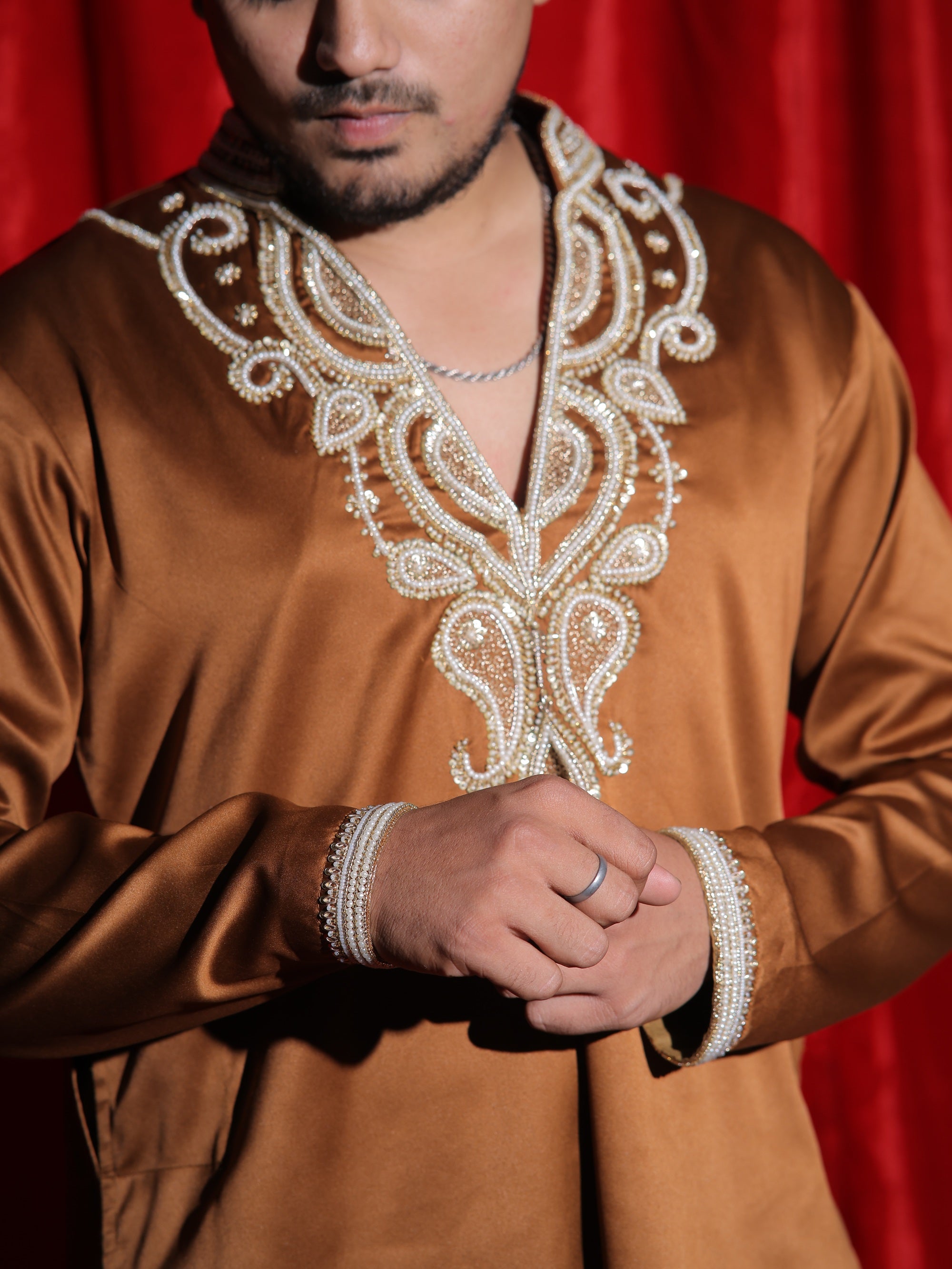 Royal Copper Embroidered Men’s Kurta | Premium Ethnic Festive Wear
