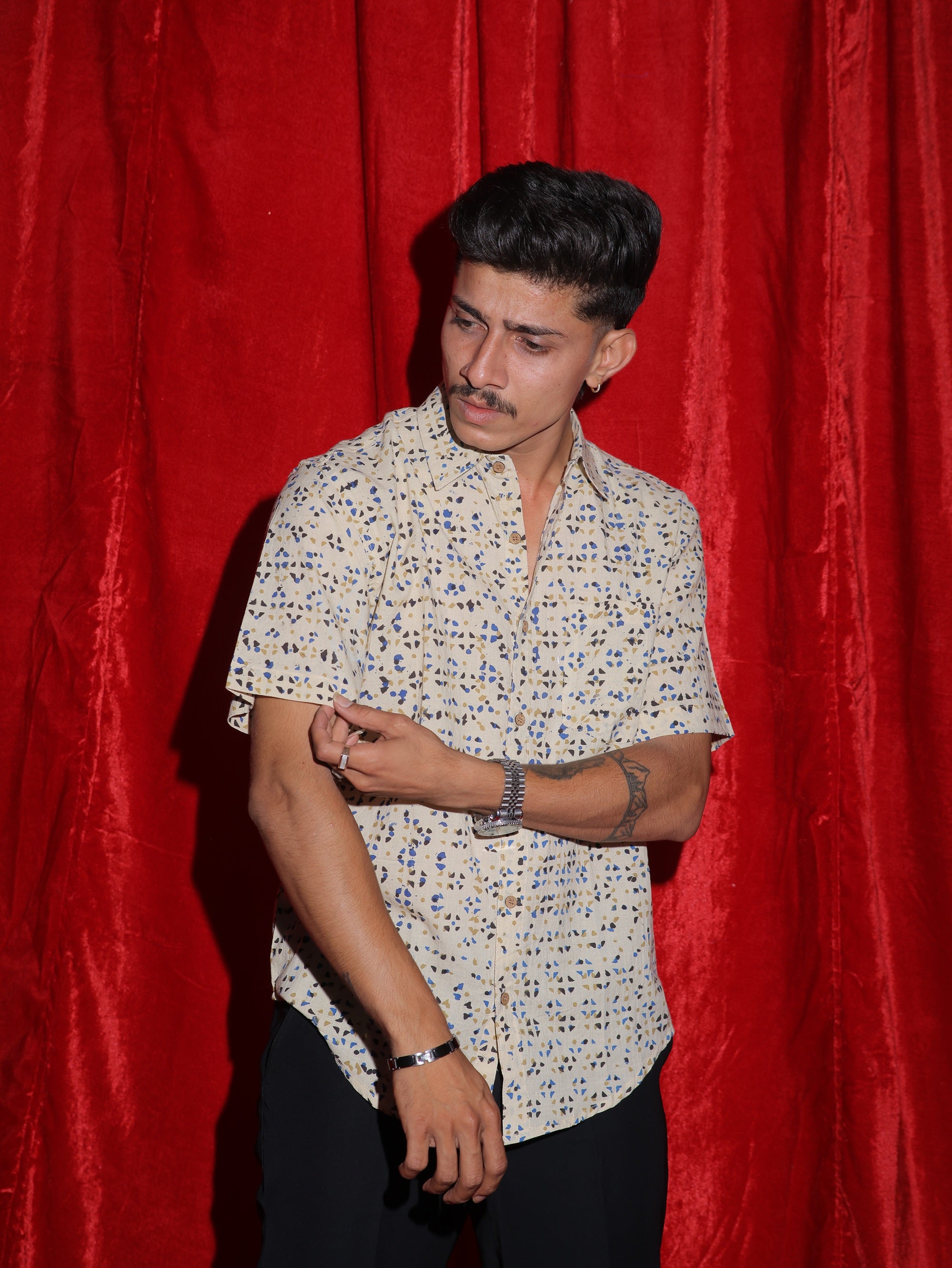 Minimal Geometric Print Casual Shirt for Men | Abstract Pattern Half Sleeve Shirt | Modern Summer Fashion Shirt