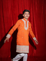 Vibrant Orange Embroidered Men’s Kurta | Premium Festive Ethnic Wear