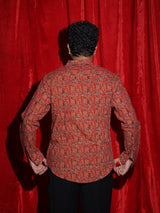 Ethnic Tribal Print Casual Shirt for Men | Rust Red Abstract Full Sleeve Shirt | Indo-Western Statement Fashion Shirt