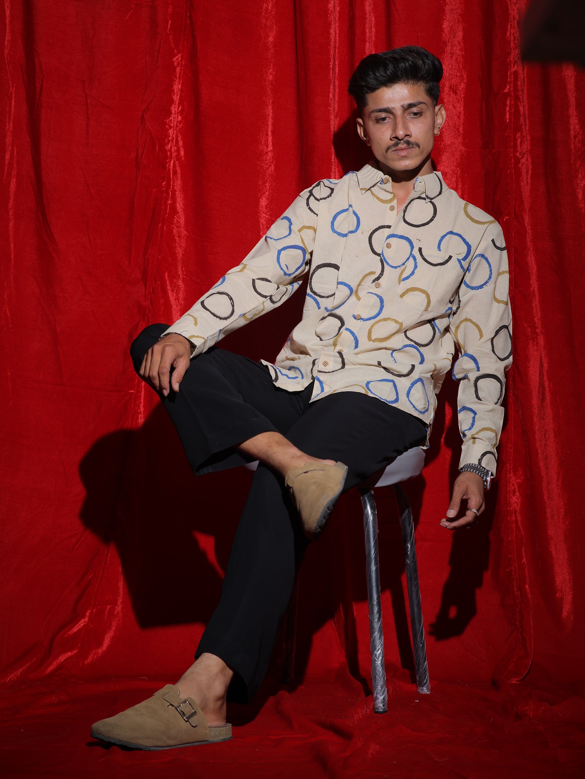 Abstract Circle Print Casual Shirt for Men | Minimal Geometric Full Sleeve Shirt | Artistic Streetwear Fashion Shirt