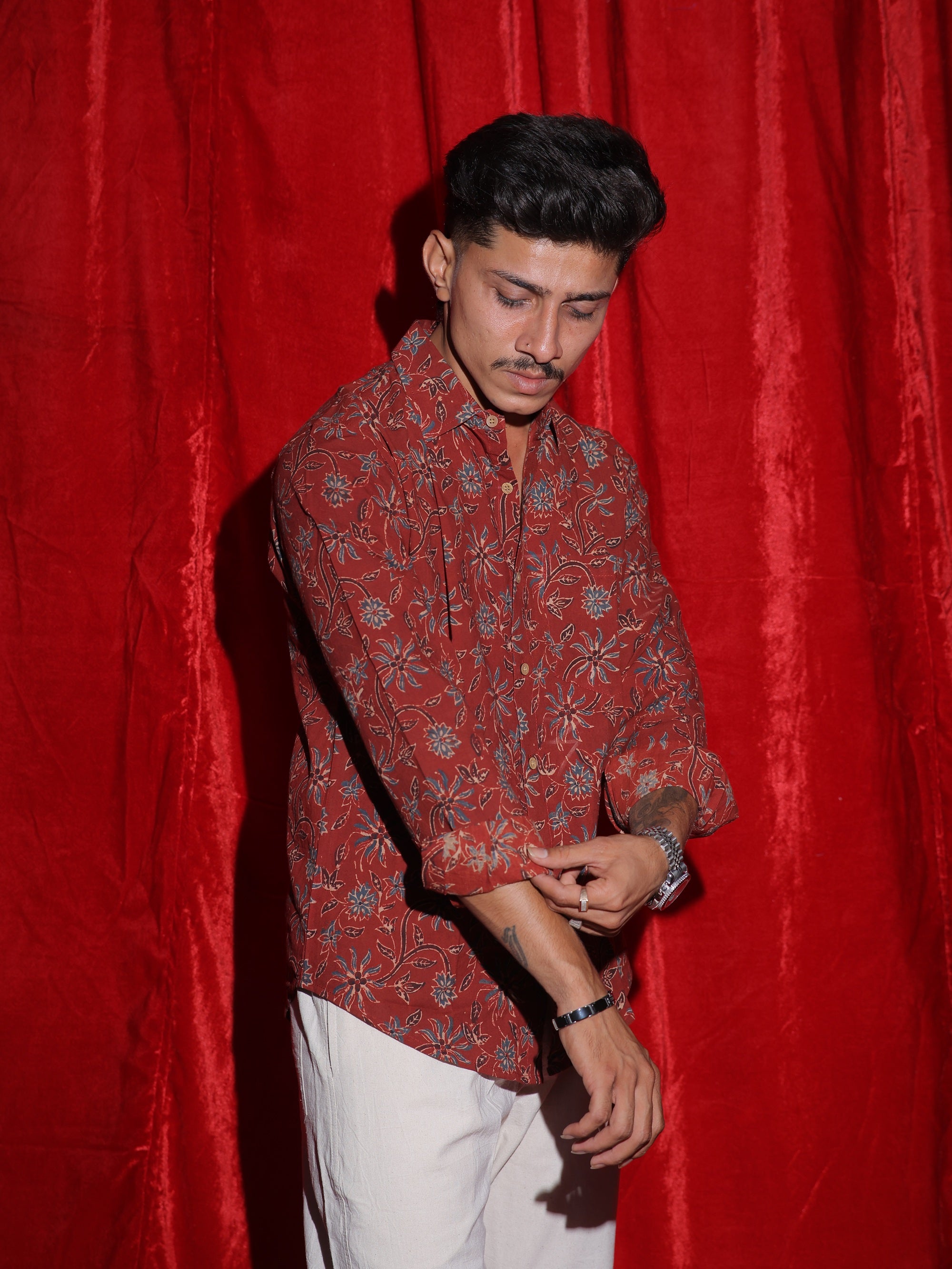 Vintage Floral Print Casual Shirt for Men | Rustic Botanical Full Sleeve Shirt | Retro Statement Fashion Shirt