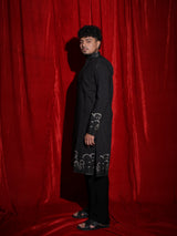 Midnight Black Embroidered Men’s Kurta Set | Luxury Festive Ethnic Wear