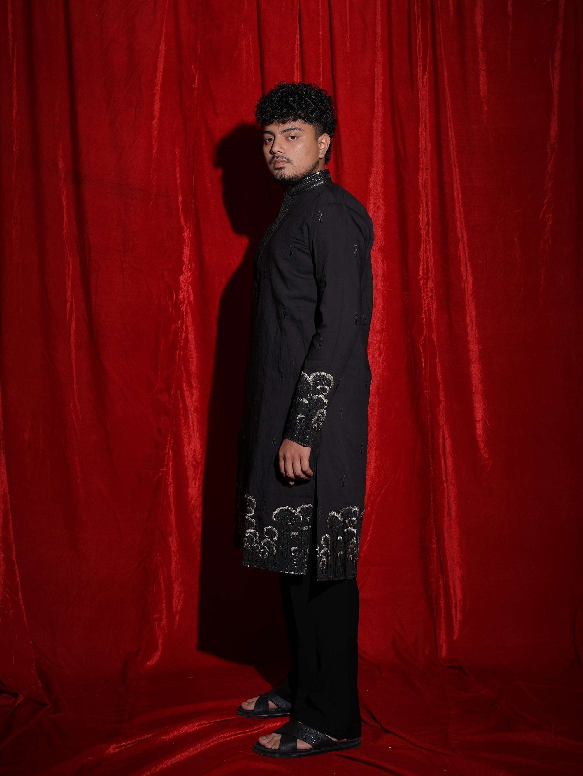 Midnight Black Embroidered Men’s Kurta Set | Luxury Festive Ethnic Wear