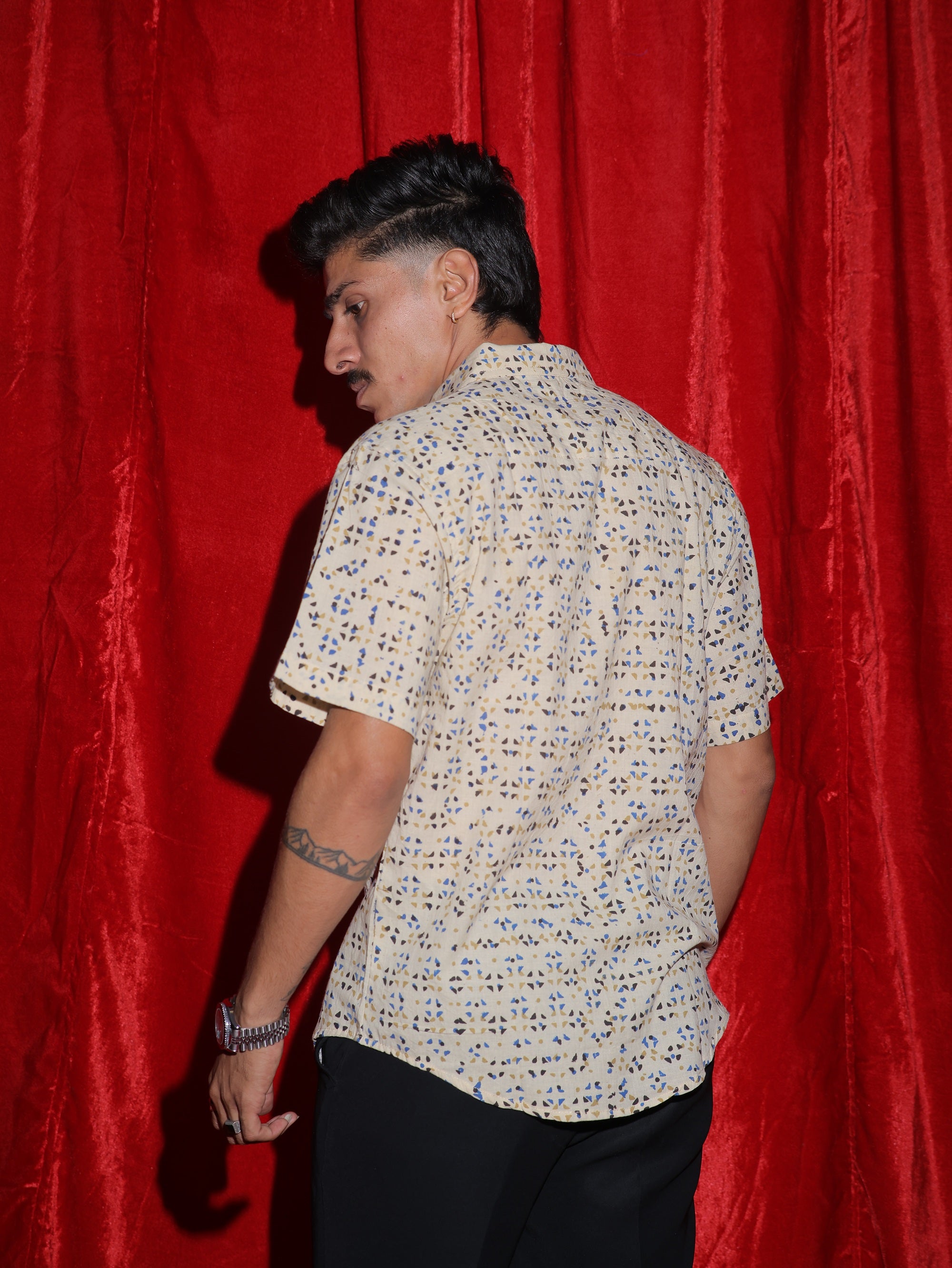 Minimal Geometric Print Casual Shirt for Men | Abstract Pattern Half Sleeve Shirt | Modern Summer Fashion Shirt