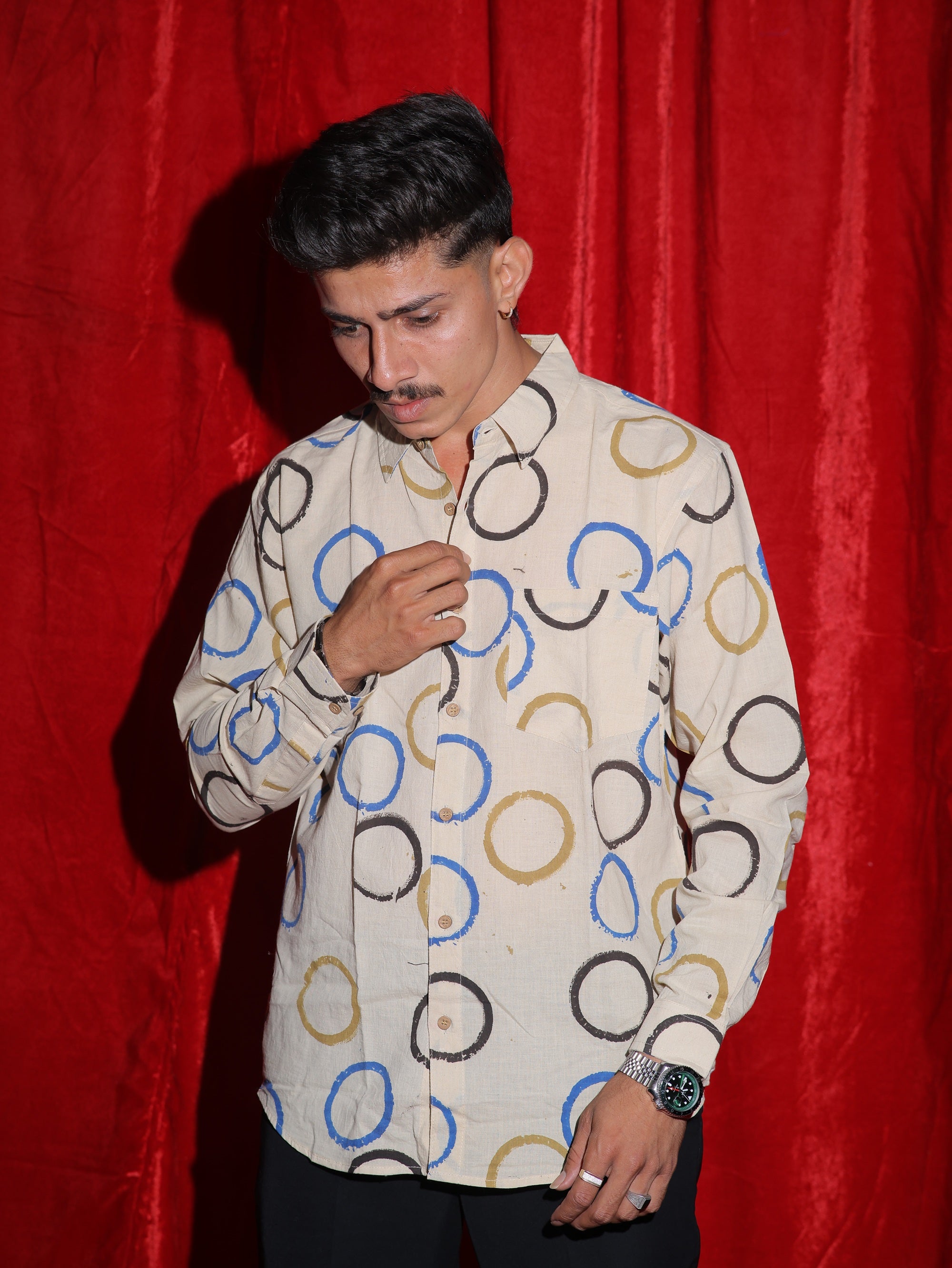 Abstract Circle Print Casual Shirt for Men | Minimal Geometric Full Sleeve Shirt | Artistic Streetwear Fashion Shirt