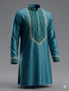 Teal Embroidered Silk Kurta for Men | Premium Festive Ethnic Wear with Intricate Thread Work | Wedding & Celebration Kurta