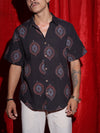 Royal Medallion Print Casual Shirt for Men | Black Ethnic Half Sleeve Shirt | Vintage Indo-Western Fashion Shirt