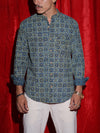 Royal Mosaic Print Mandarin Collar Shirt for Men | Blue Ethnic Full Sleeve Casual Shirt | Indo-Western Statement Fashion Shirt
