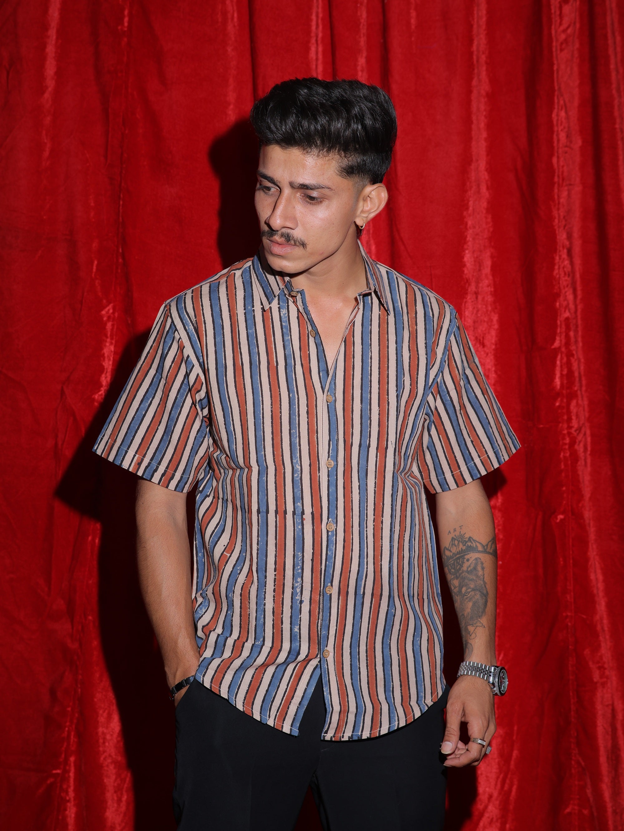 Vintage Vertical Stripe Casual Shirt for Men | Multicolor Striped Half Sleeve Shirt | Retro Streetwear Fashion Shirt
