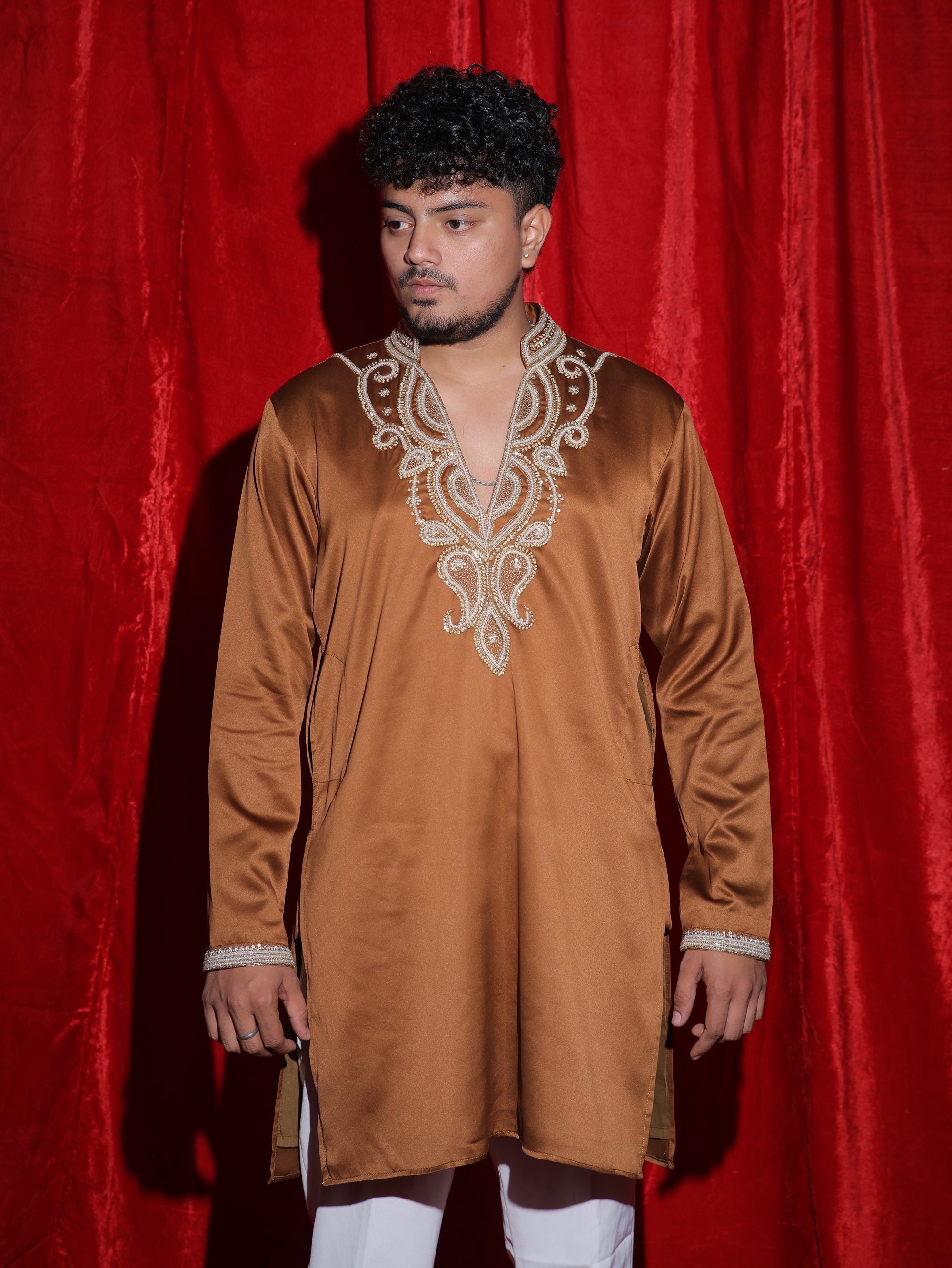 Royal Copper Embroidered Men’s Kurta | Premium Ethnic Festive Wear