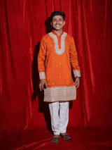 Vibrant Orange Embroidered Men’s Kurta | Premium Festive Ethnic Wear