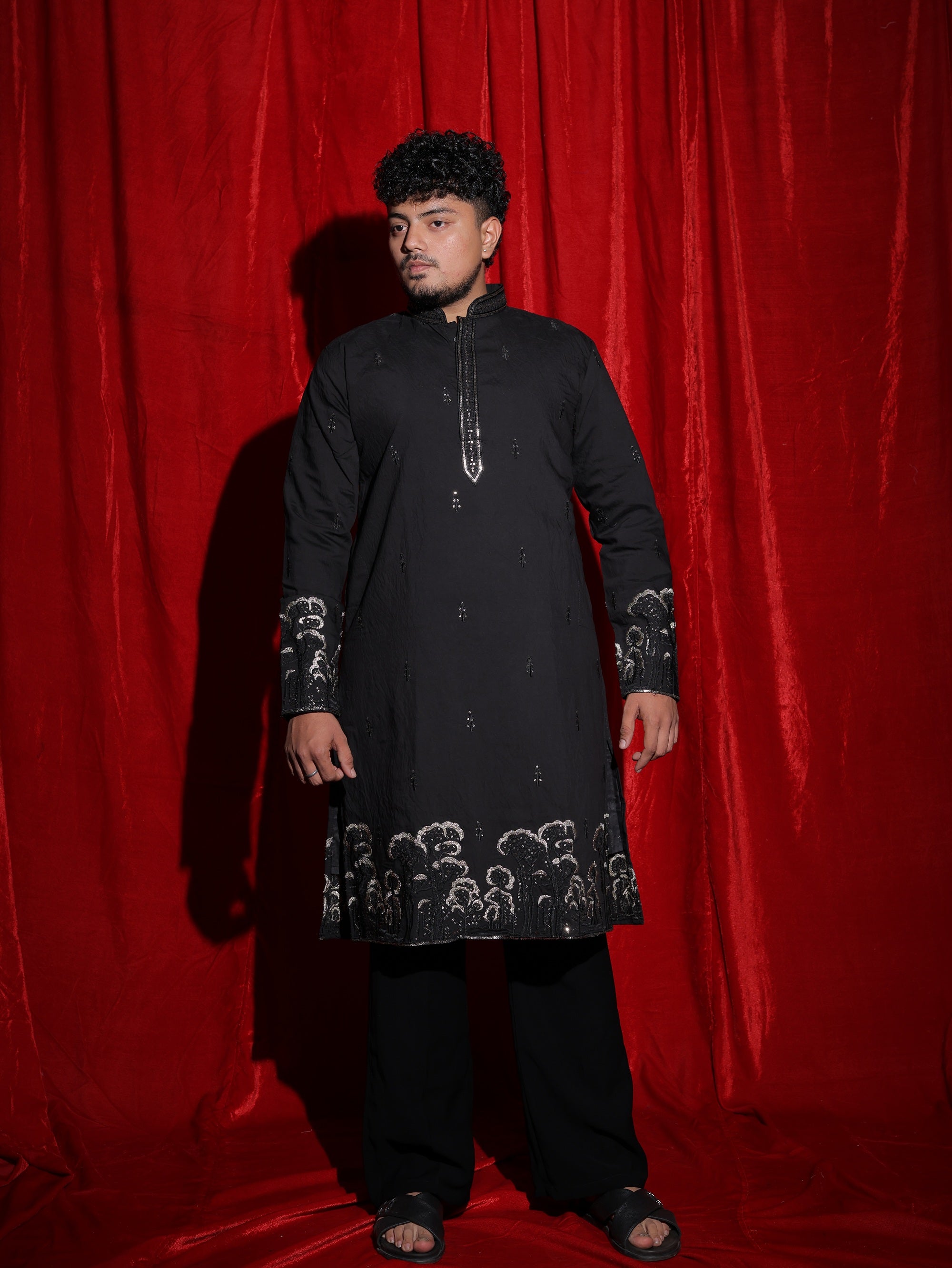 Midnight Black Embroidered Men’s Kurta Set | Luxury Festive Ethnic Wear