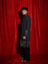 Midnight Black Embroidered Men’s Kurta Set | Luxury Festive Ethnic Wear