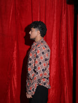 Geometric Ethnic Print Mandarin Collar Shirt for Men | Indo-Western Full Sleeve Casual Shirt | Vintage Pattern Fashion Shirt