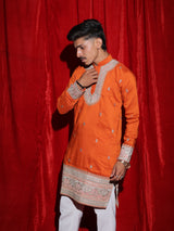 Vibrant Orange Embroidered Men’s Kurta | Premium Festive Ethnic Wear