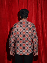 Geometric Ethnic Print Mandarin Collar Shirt for Men | Indo-Western Full Sleeve Casual Shirt | Vintage Pattern Fashion Shirt