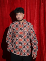 Geometric Ethnic Print Mandarin Collar Shirt for Men | Indo-Western Full Sleeve Casual Shirt | Vintage Pattern Fashion Shirt