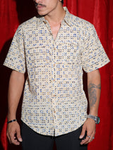 Minimal Geometric Print Casual Shirt for Men | Abstract Pattern Half Sleeve Shirt | Modern Summer Fashion Shirt