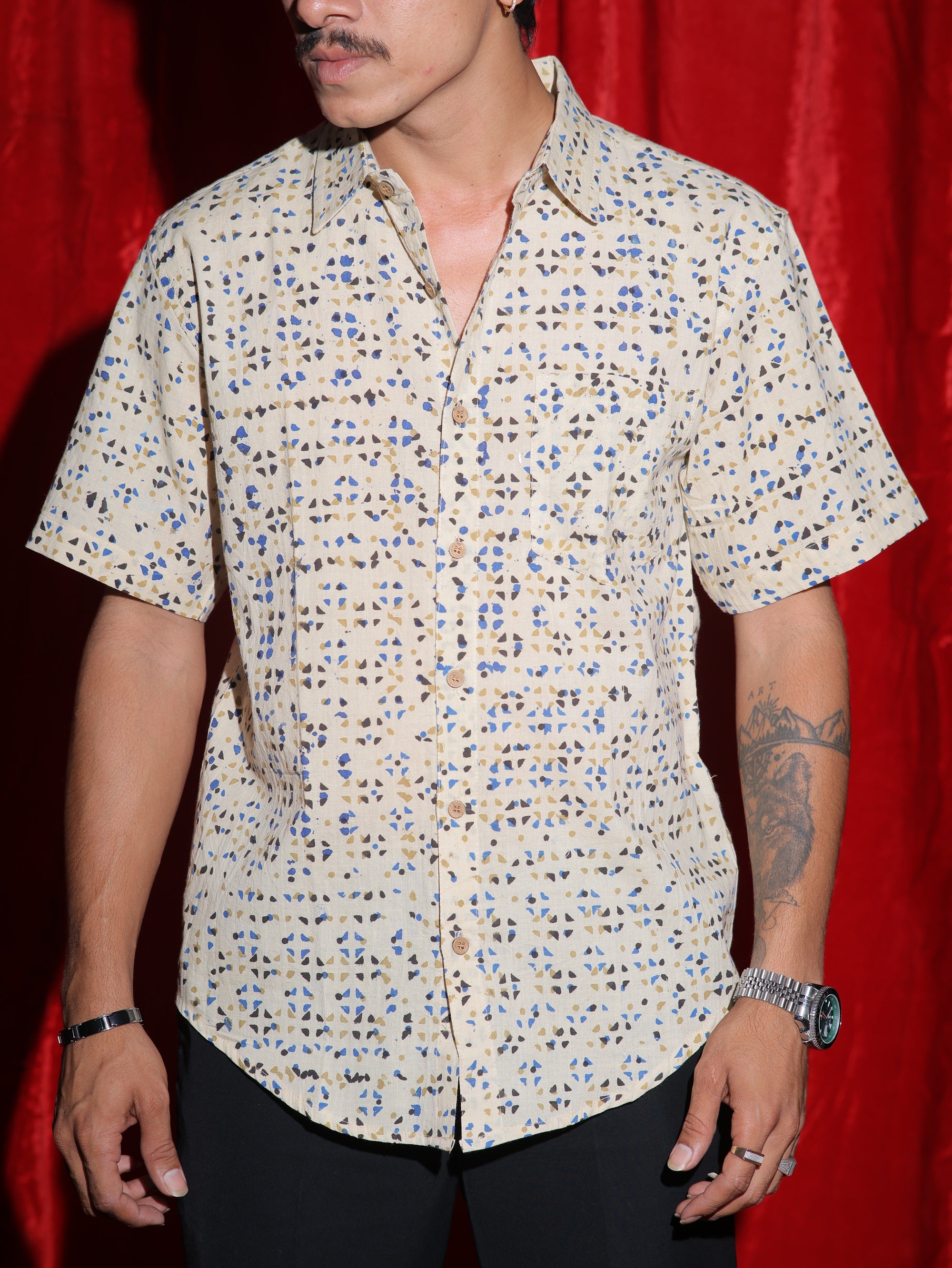 Minimal Geometric Print Casual Shirt for Men | Abstract Pattern Half Sleeve Shirt | Modern Summer Fashion Shirt