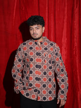 Geometric Ethnic Print Mandarin Collar Shirt for Men | Indo-Western Full Sleeve Casual Shirt | Vintage Pattern Fashion Shirt