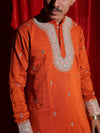 Vibrant Orange Embroidered Men’s Kurta | Premium Festive Ethnic Wear