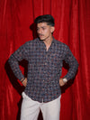 Retro Geometric Print Casual Shirt for Men | Vintage Square Pattern Full Sleeve Shirt | Modern Statement Fashion Shirt